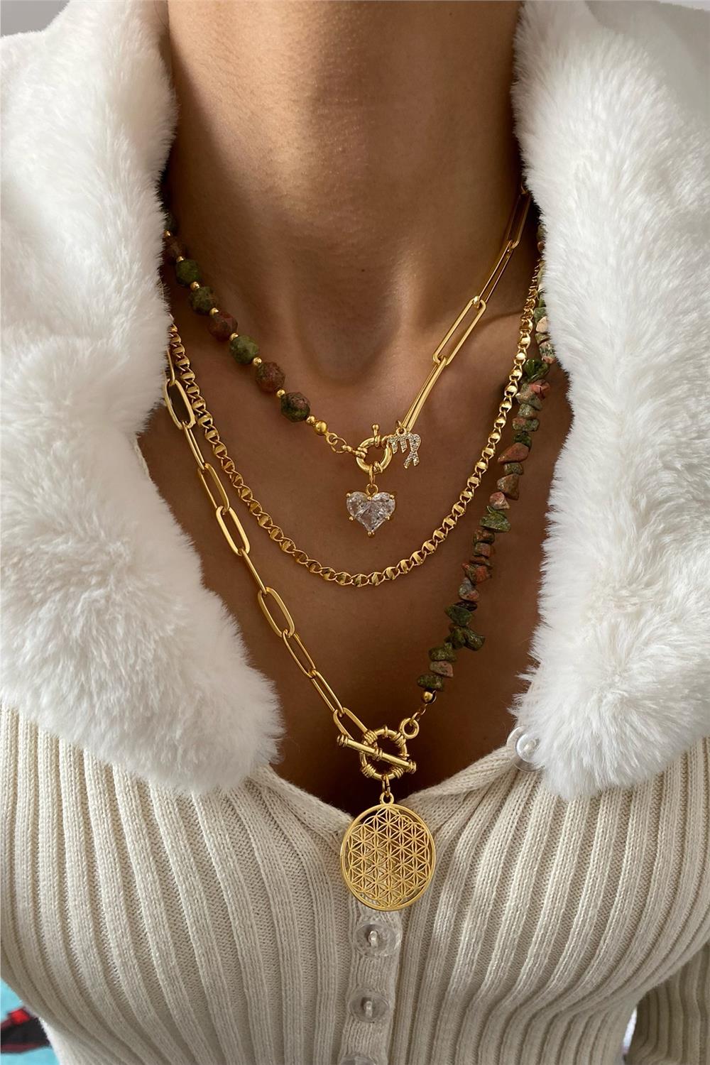 Unakit Taşı Tasarım Kolye Seti (Tüm Set)