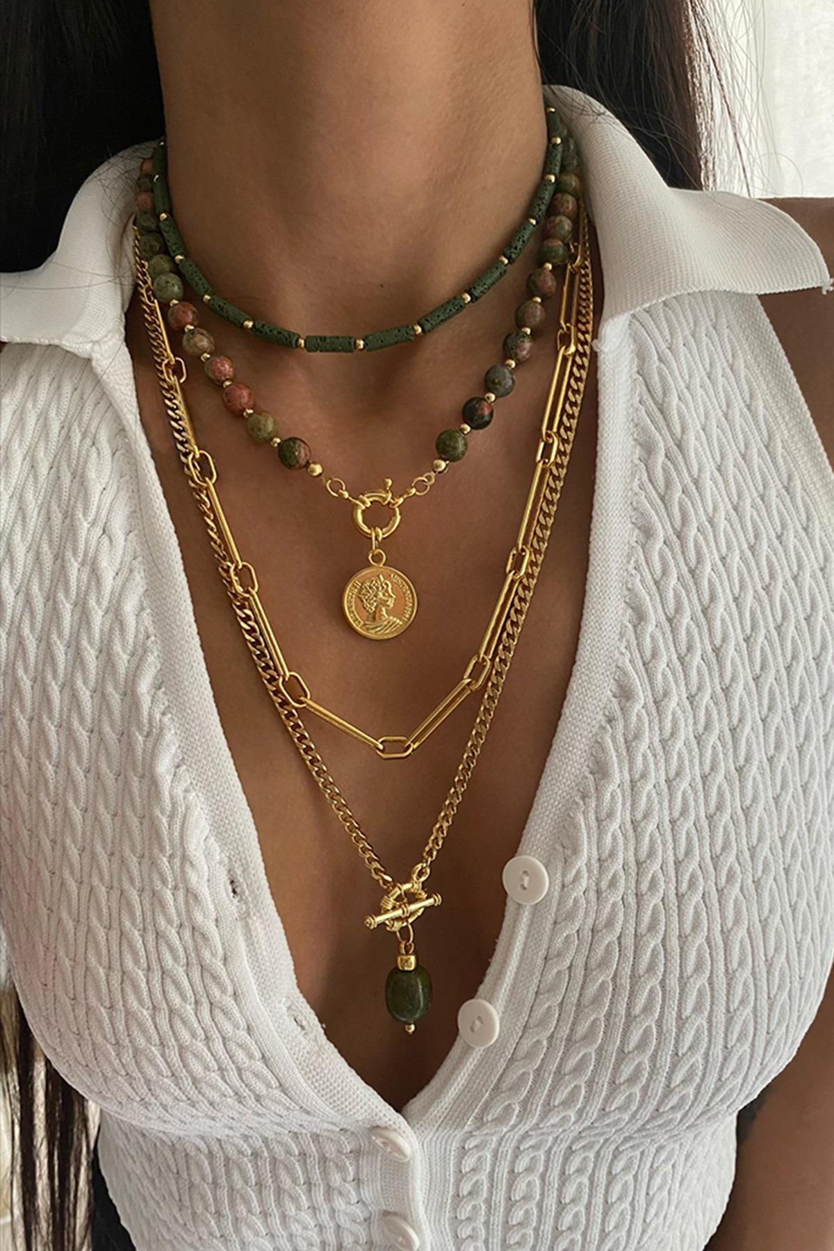 Unakit Taşı Tasarım Kolye Seti (Tüm Set)