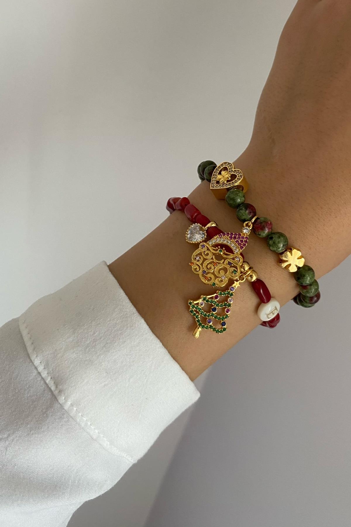 Yeni Yıl Temalı Anyonit & Mercan Taşı Bileklik Seti (Tüm Set)