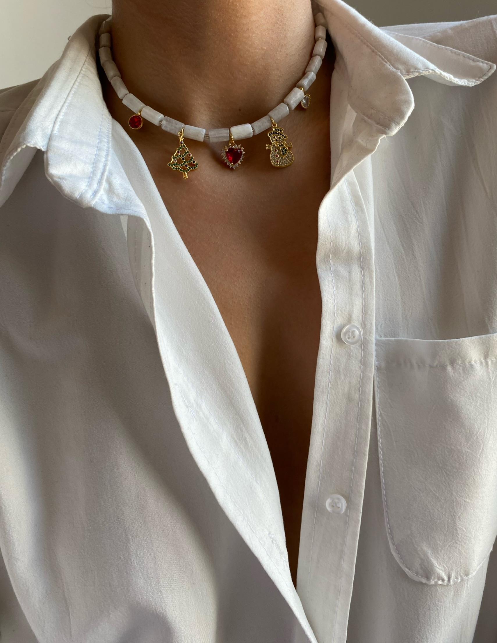 Yeni Yıl Temalı Kristal Taşı Kuvars Kolye 