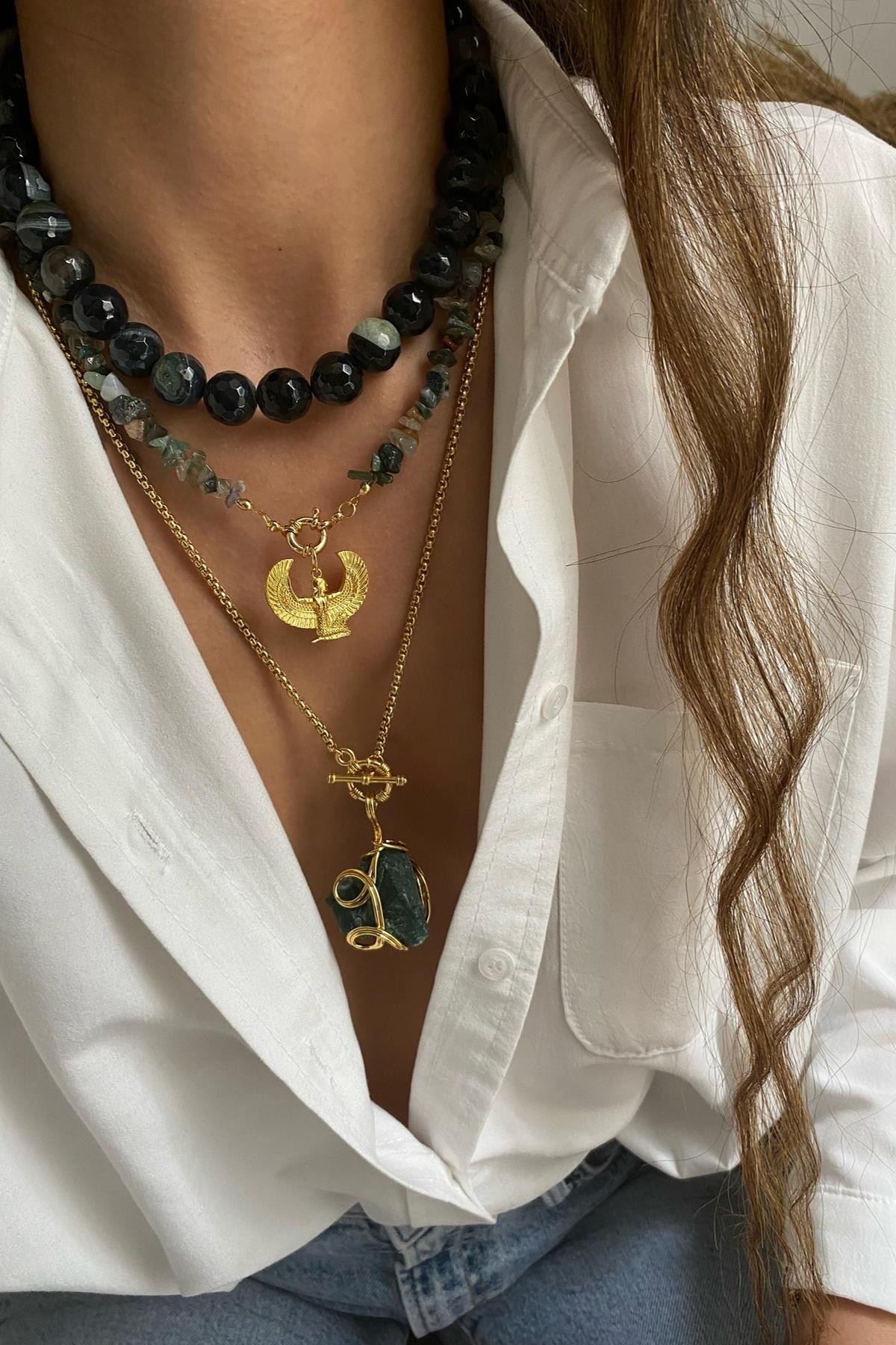 Yosunlu Akik Taşı Kolye Seti (Tüm Set) 