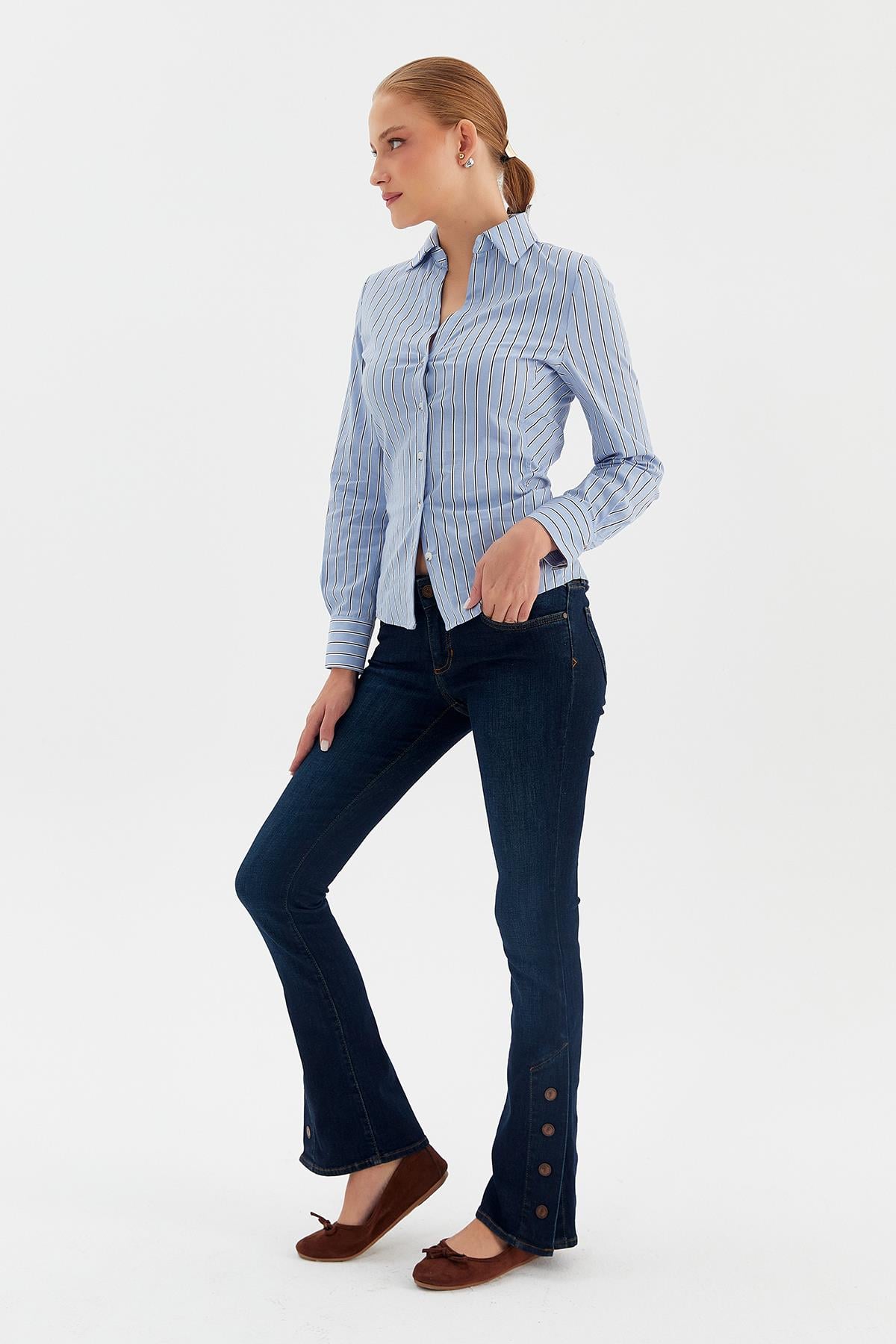 Çıtçıtlı Flare Esnek Jean