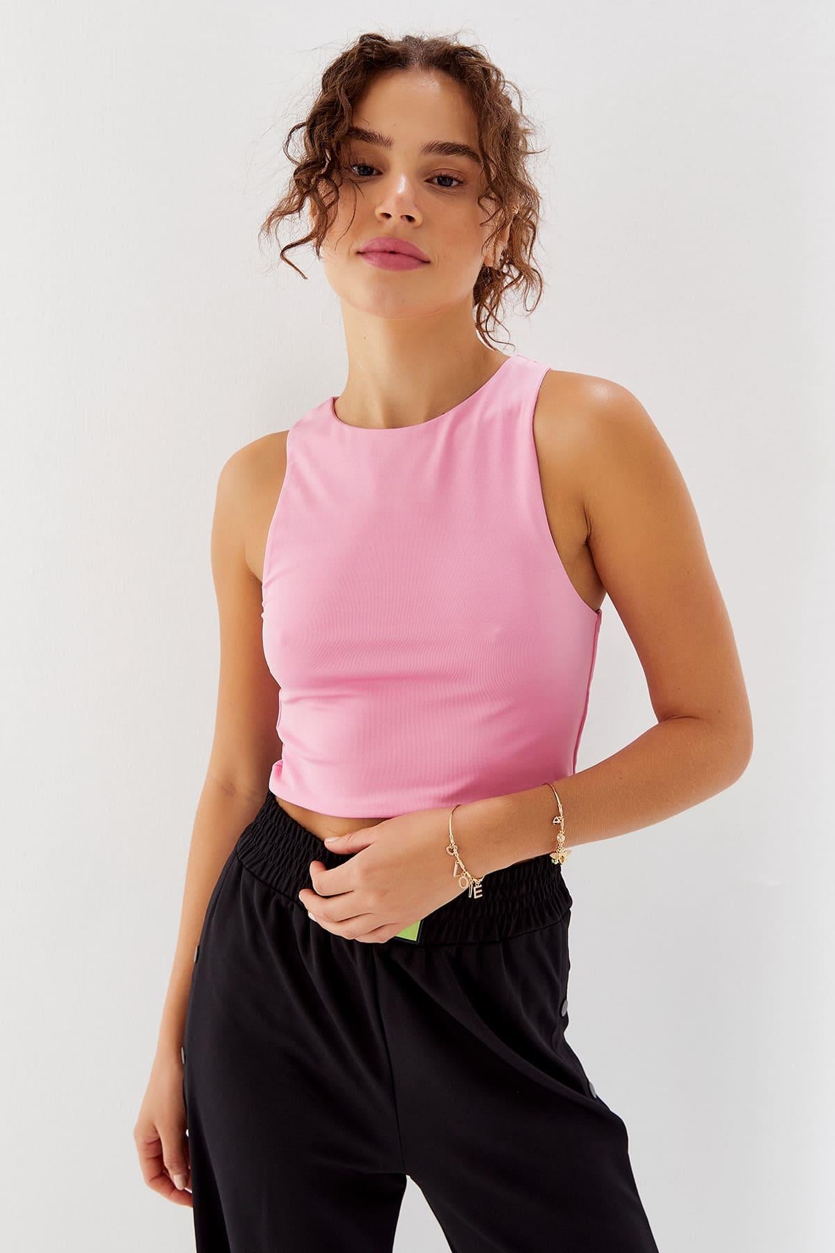 Kadin Basic Pembe Crop  Bluz