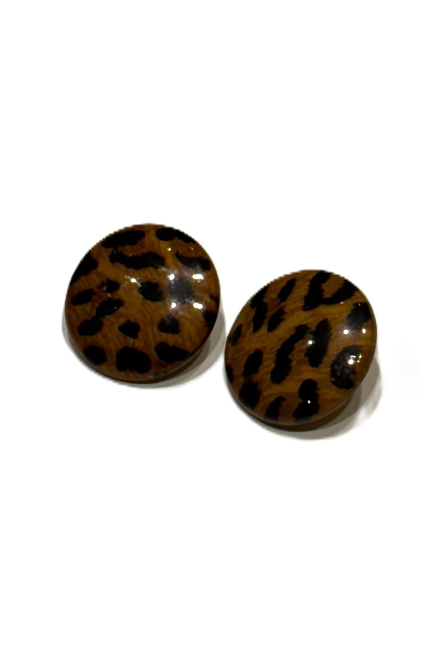 Leopar Desenli Düğme Küpe