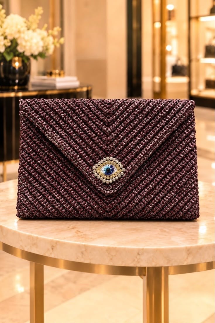 Simli Maxi Clutch Göz Çanta