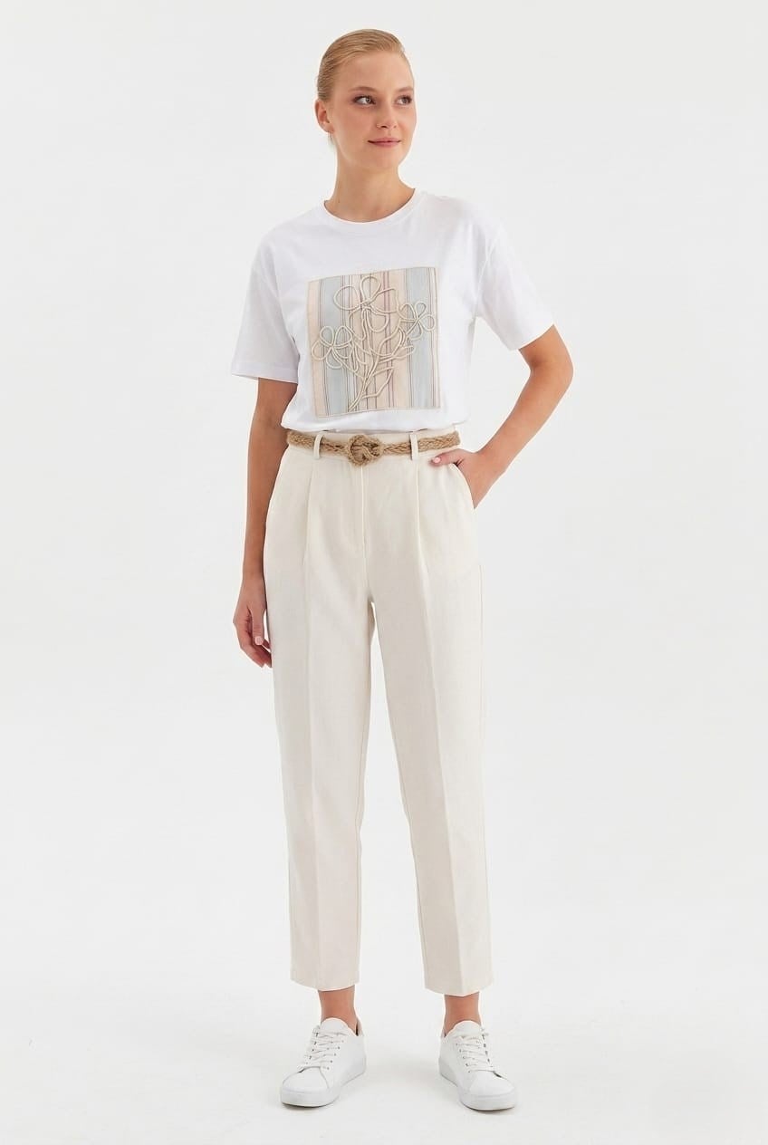 Beli Hasır Kemerli Gabardin Pantolon