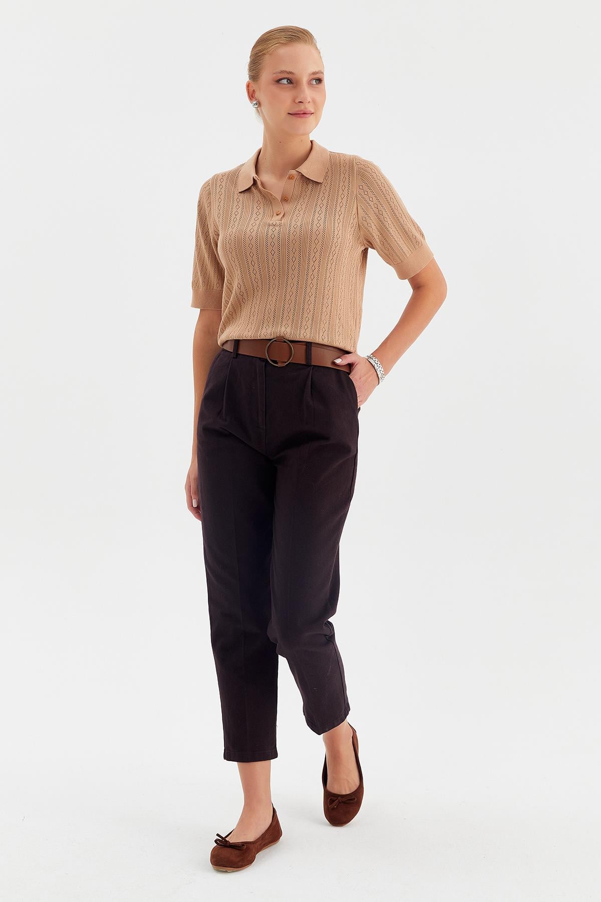 Beli Kemerli Gabardin Pantolon