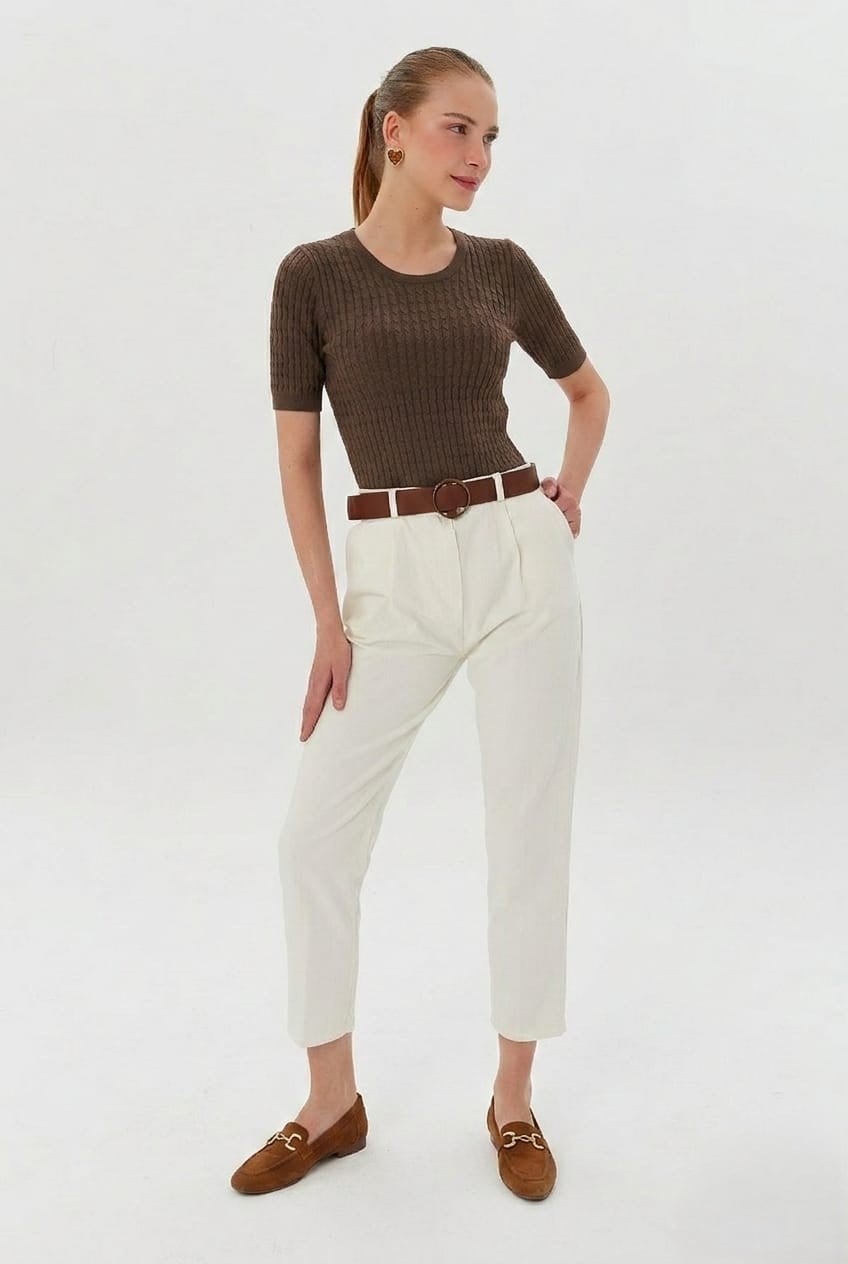 Beli Kemerli Gabardin Pantolon