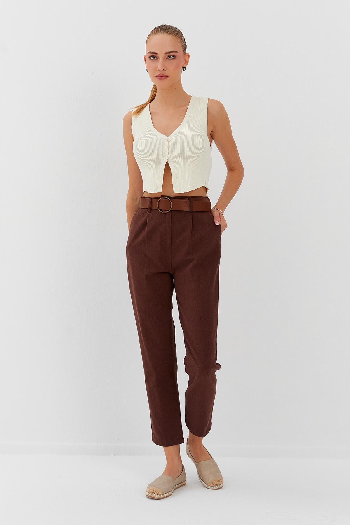 Beli Kemerli Gabardin Pantolon