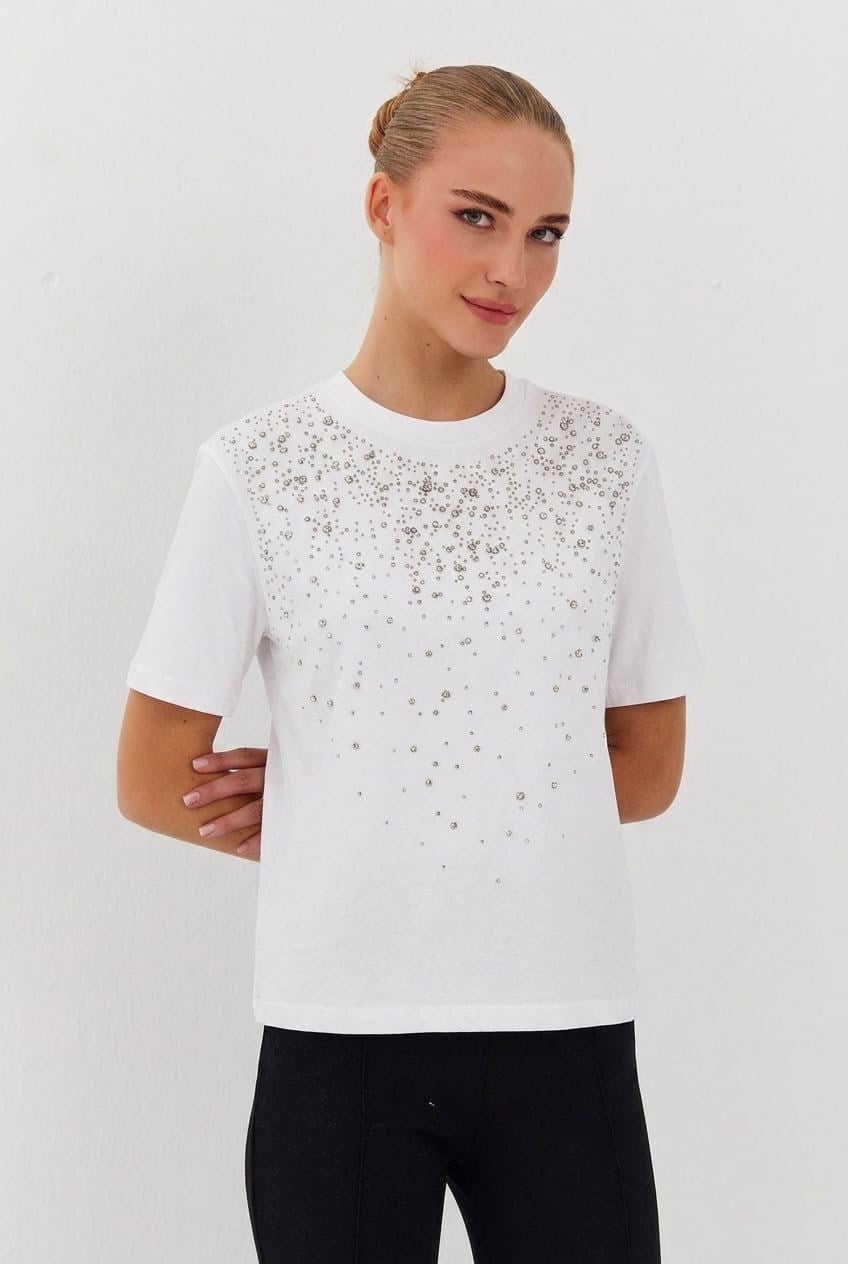 Diamond Taşlı Bisiklet Yaka Tişört