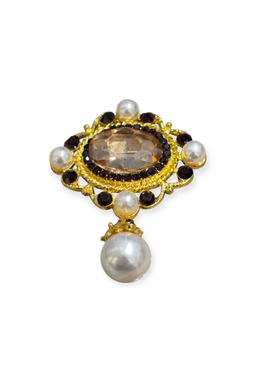 İncili Kristal Broş