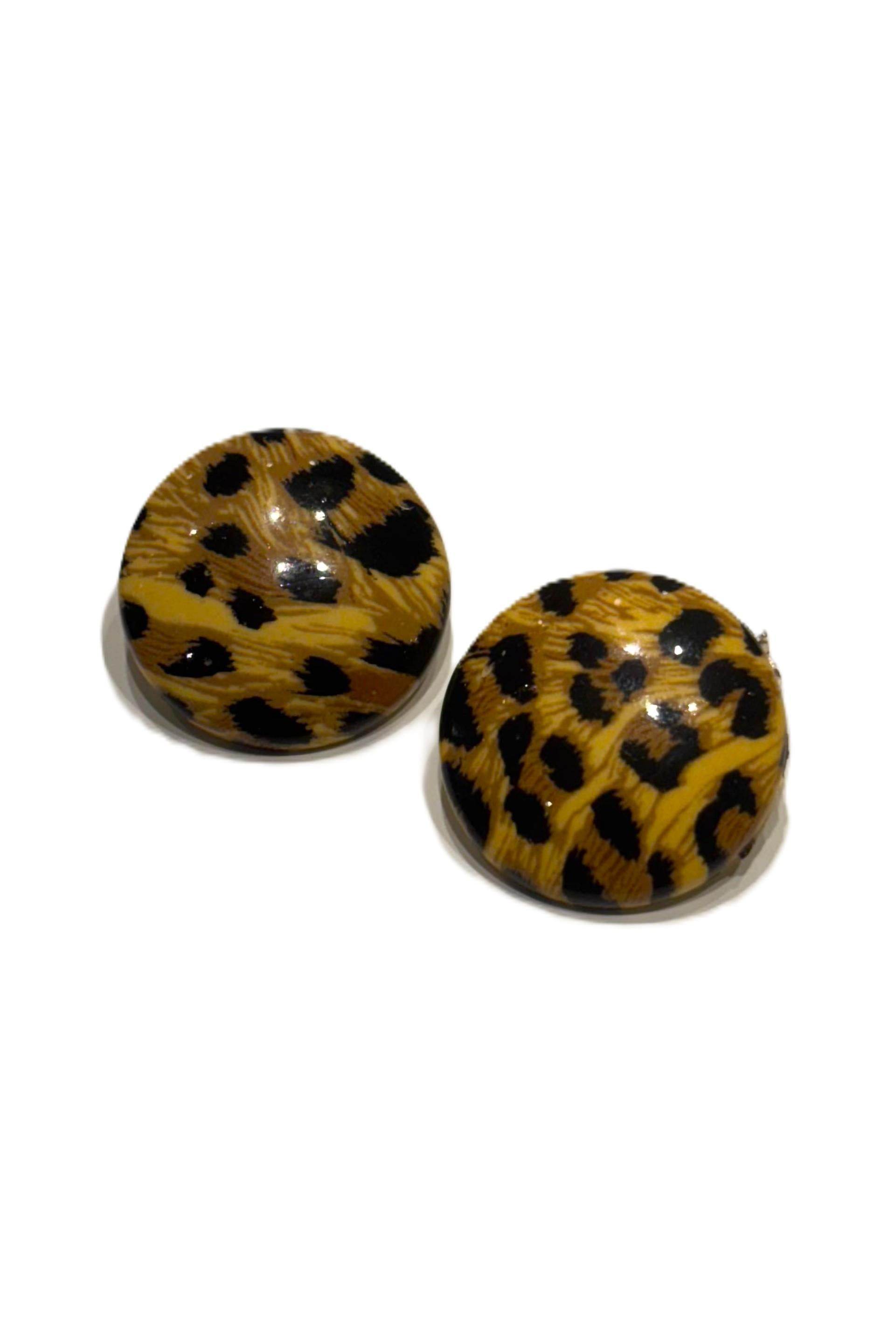 Leopar Desenli Düğme Küpe