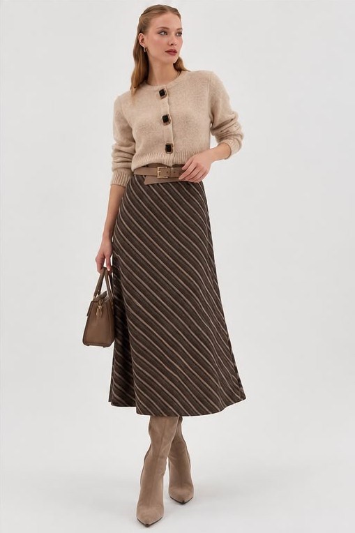 Milano Stripe Midi Etek