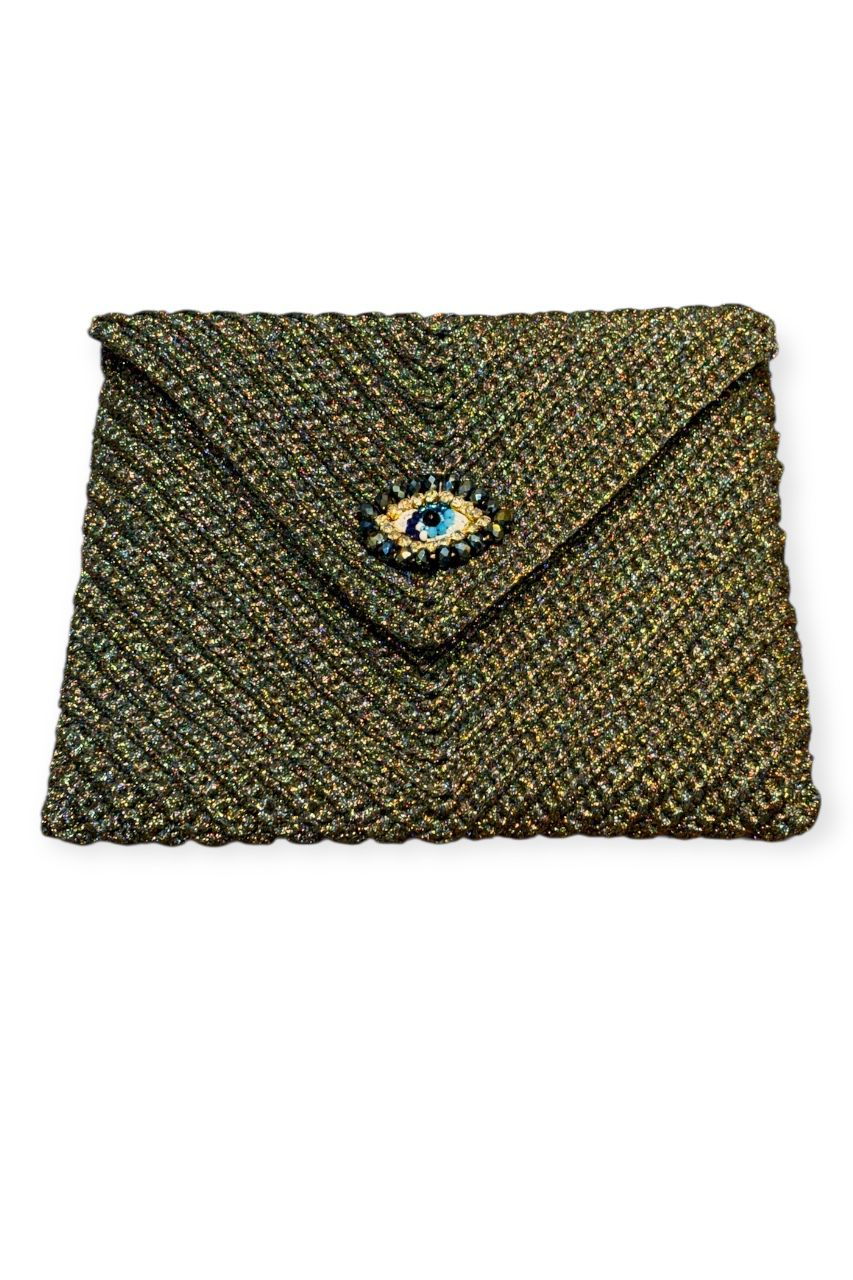 Simli Maxi Clutch Göz Çanta