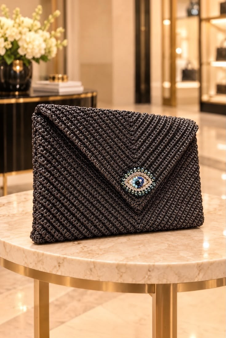Simli Maxi Clutch Göz Çanta