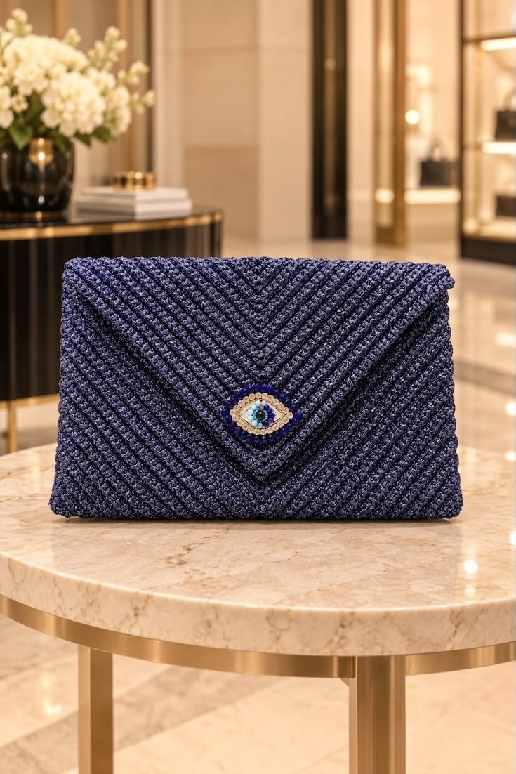 Simli Maxi Clutch Göz Çanta