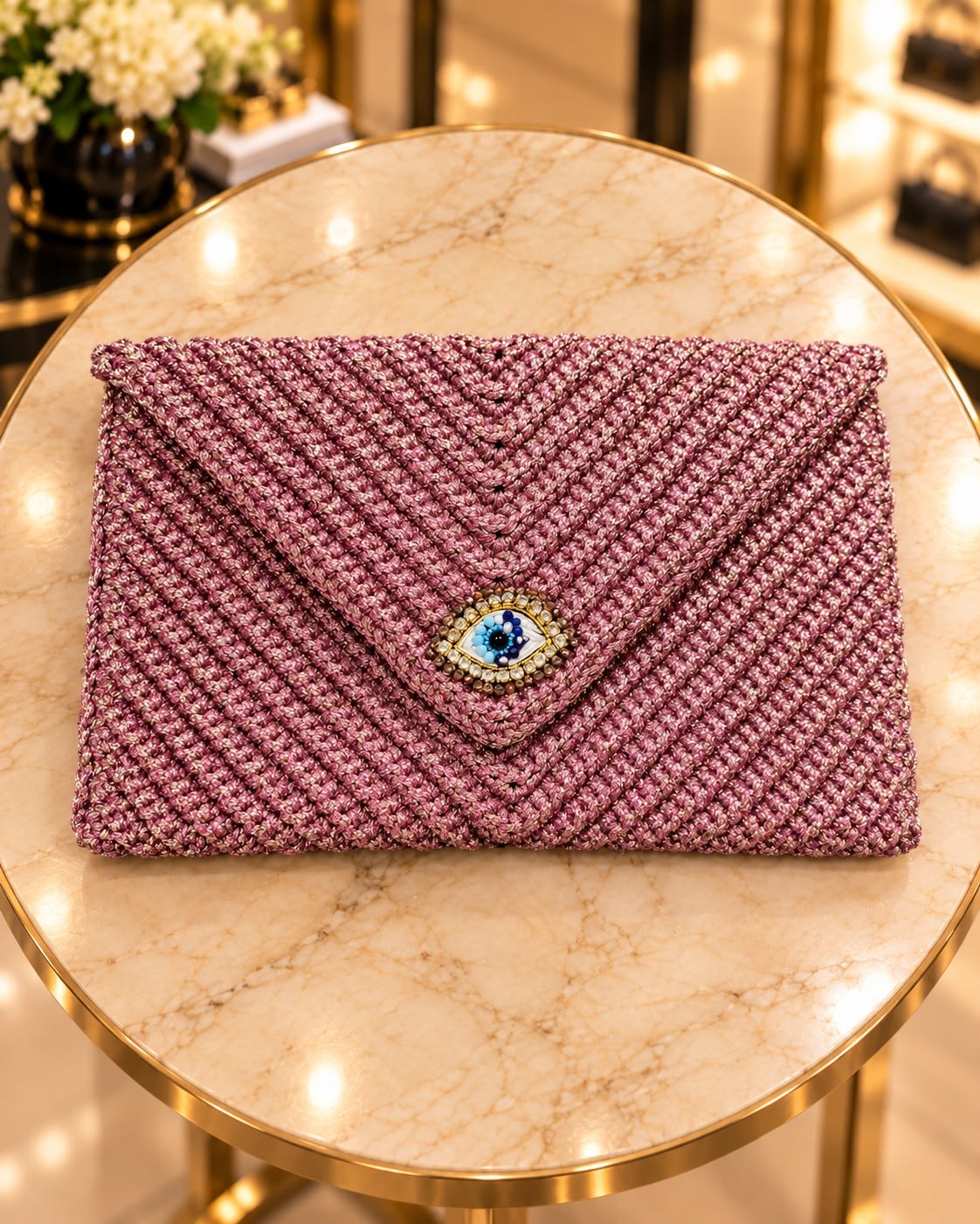 Simli Maxi Clutch Göz Çanta