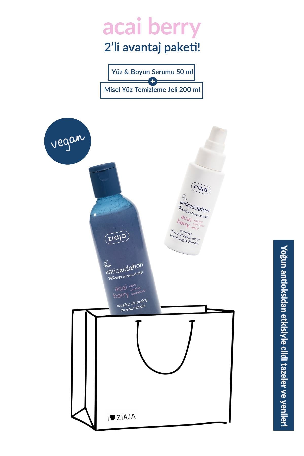 Acai Berry Yüz ve Boyun Serum 50 ml + Acai Berry Misel Yüz Temizleyeci Scrub Jel 200ml 2li Set