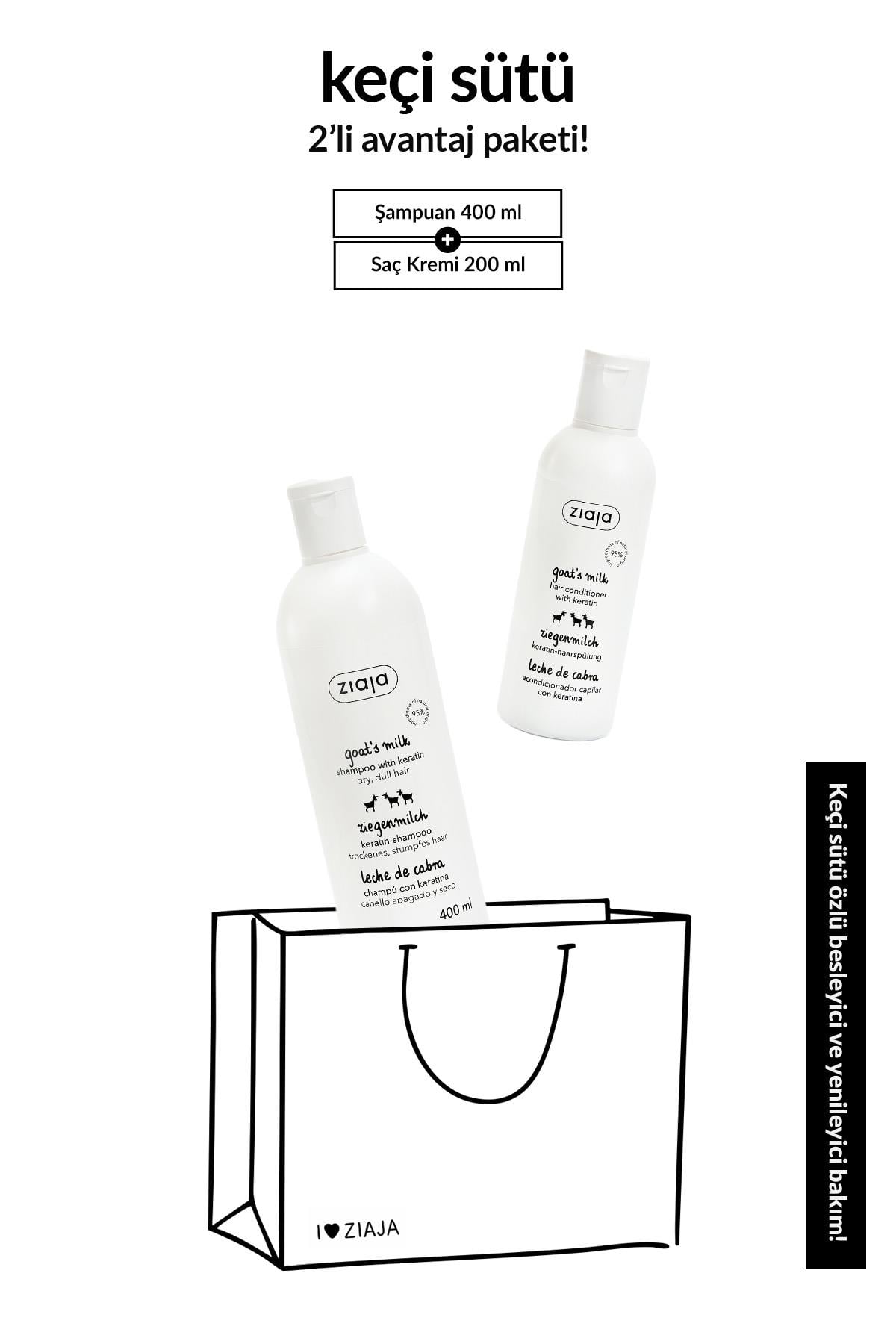 ZIAJASHOP - Ziaja - Keçi Sütü Keratin Şampuan 400 ml + Keçi Sütü & Keratin Saç Kremi 200 ml 2'li Set