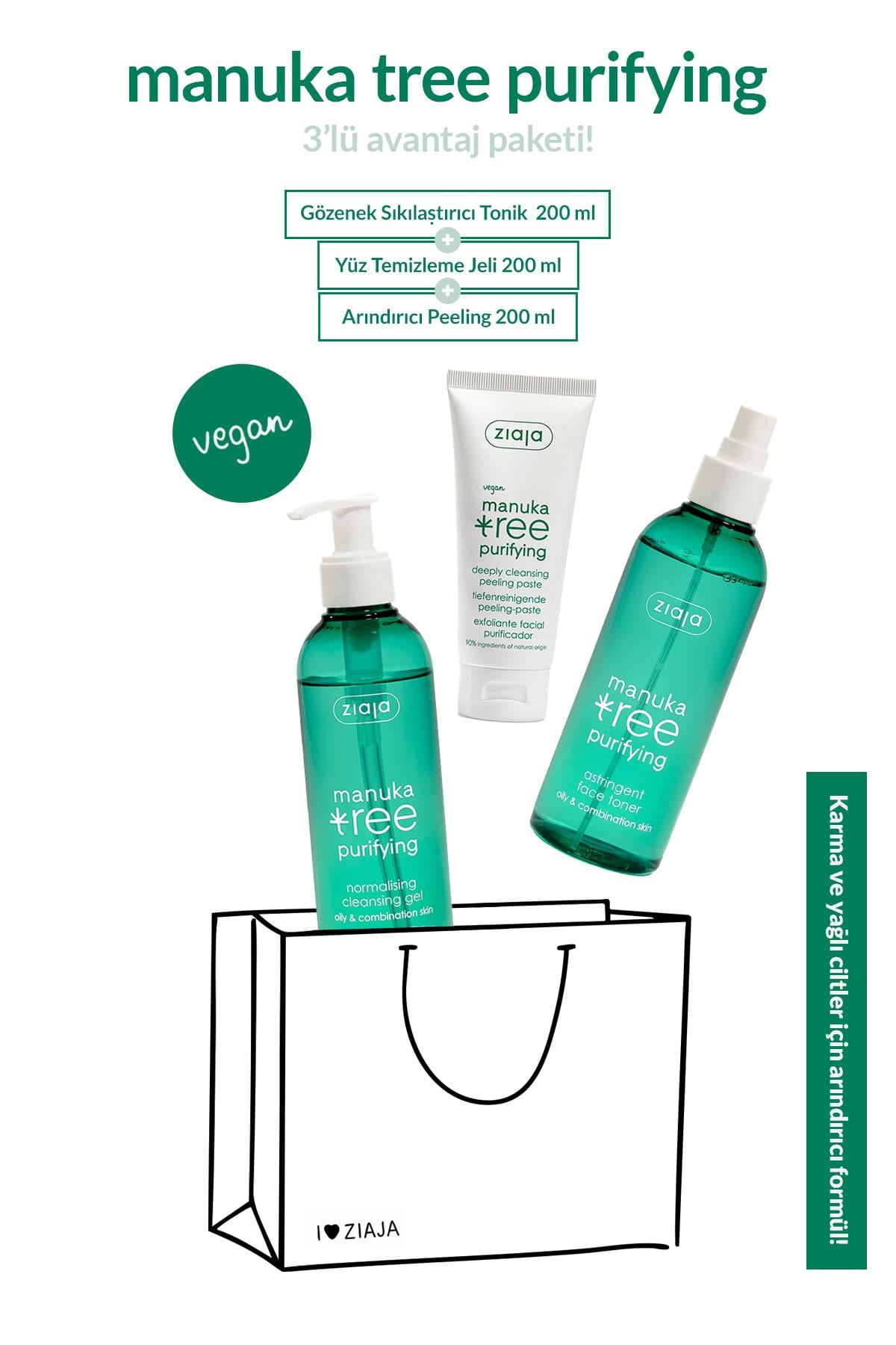 Manuka Akneli ve Yağlı & Karma Ciltler İçin Arındırıcı Bakım 3lü Avantajlı Seti - Temizleme Jeli + Tonik + Peeling