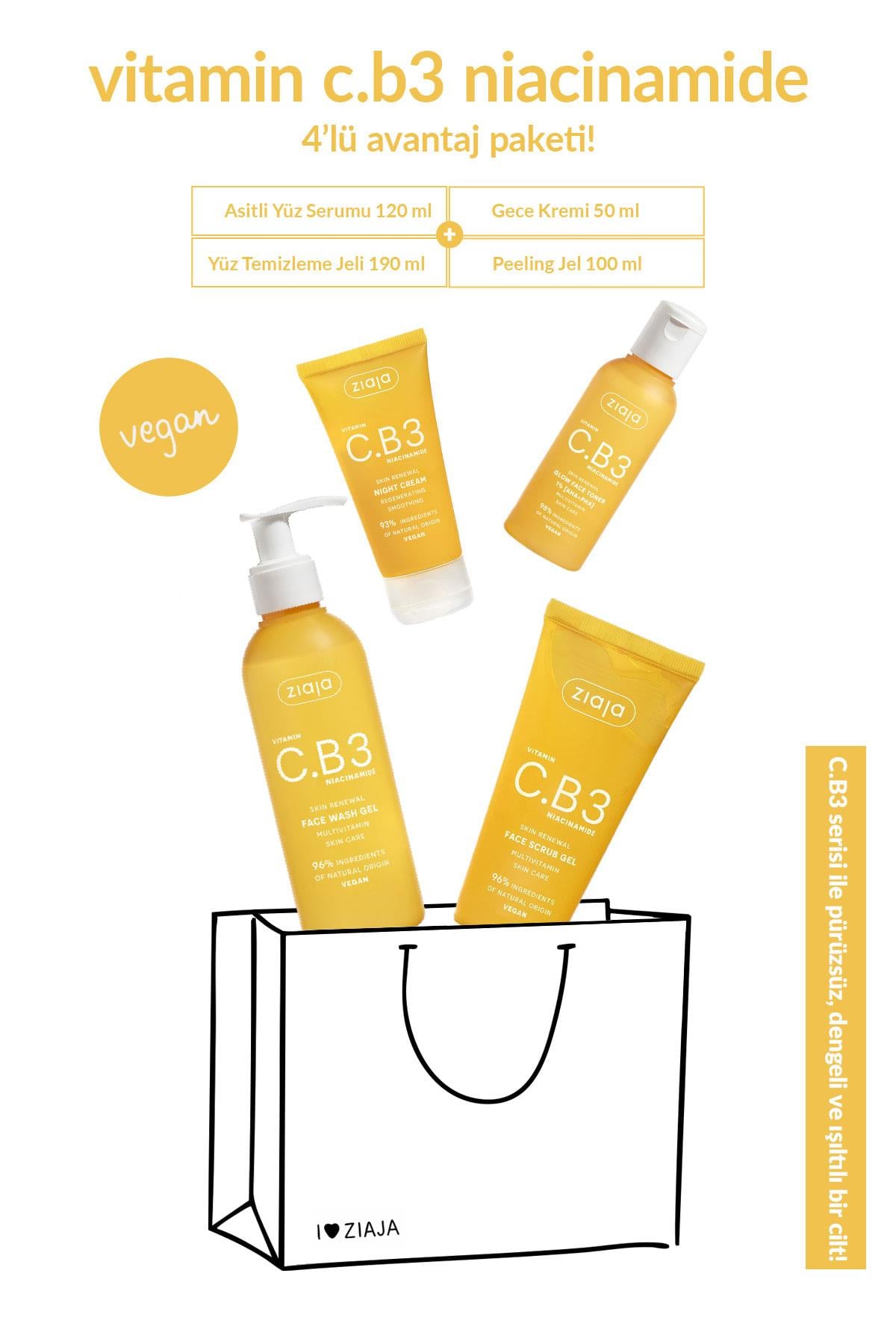 Vitamin C + B3 Niacinamide Leke Karşıtı ve Ton Eşitleyici Gece Flash Effect Yüz Bakım Rutini 4lü Fırsat Seti - Temizleme Jeli + Asitli Tonik + Scrub Jel + Gece Kremi