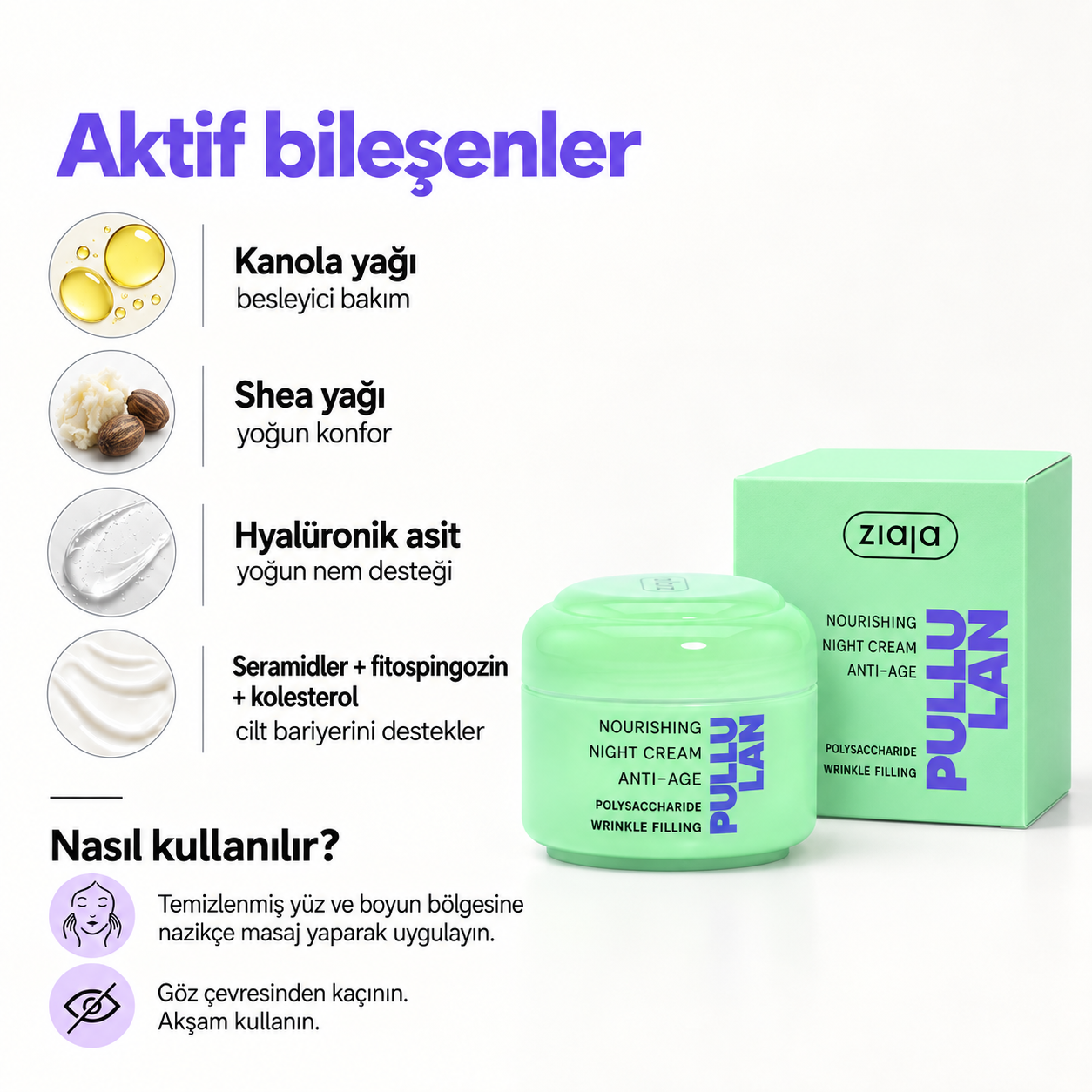 Ziaja Pullulan Yaşlanma Karşıtı Besleyici Gece Kremi 50 ml