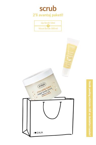 Çikolatalı Şeker Vücut Peelingi 300 ml + Tropikal Ananas Dudak Peelingi 2li Set