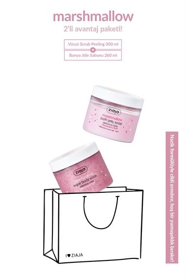Marshmallow Şekerli Vücut Scrub 300 ml + Marshmallow Jel Banyo Sabunu 260 ml 2li Set 