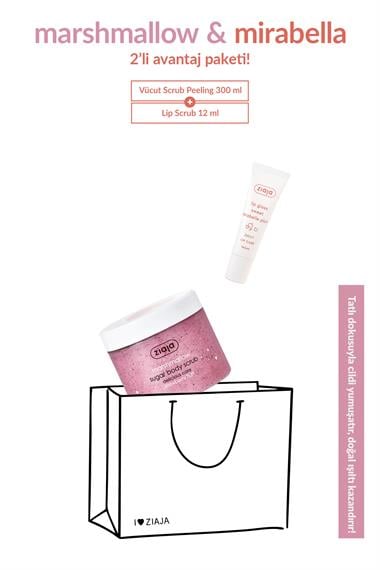 Marshmallow Şekerli Vücut Scrub 300 ml + Erik Aromalı Dudak Peelingi 2li Set