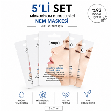 Ziaja Ferahlatıcı Dengeleyici Nemlendirici Yüz Maskesi 7 ml (5li Set)