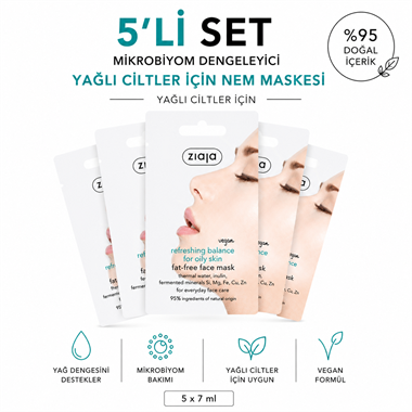 Ziaja Ferahlatıcı Dengeleyici Yağsız Yüz Maskesi 7 ml (5li Set)