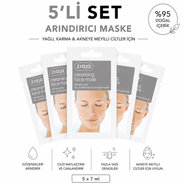 Ziaja Gri Kil İçeren Temizleyici Yüz Maskesi 7 ml (5li Set)