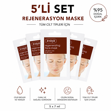 Ziaja Kahverengi Kil İçeren Yenileyici Yüz Maskesi 7 ml (5li Set)