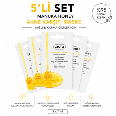 Ziaja Manuka Ballı Anti-Akne Yüz Maskesi 7 ml (5li Set)