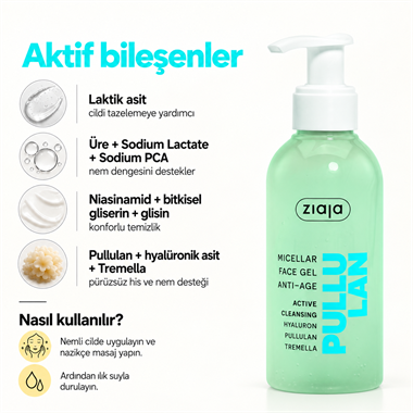 Ziaja Pullulan Yaşlanma Karşıtı Misel Yüz Temizleme Jeli 200 ml