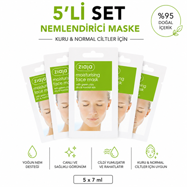 Ziaja Yeşil Kil İçeren Nemlendirici Yüz Maskesi 7 ml (5li Set)