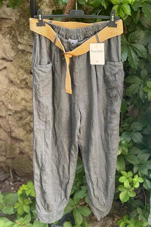%100 Keten Kemerli İthal Pantolon