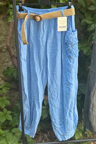 %100 Keten Kemerli İthal Pantolon