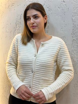 %100 Pamuk Cepli Hırka Krem
