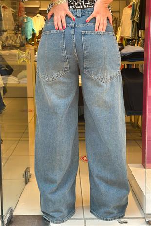 %100 Pamuk Düşük Bel Baggy Kot Pantolon Koyu İndigo