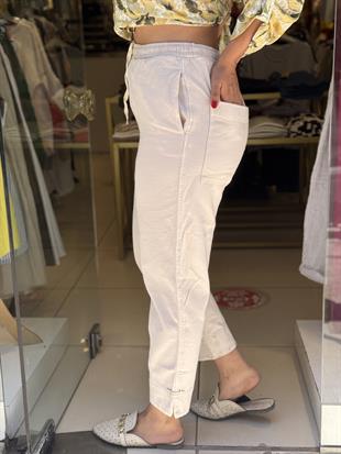 %100 Pamuk İnce Gabardin Pantolon Krem