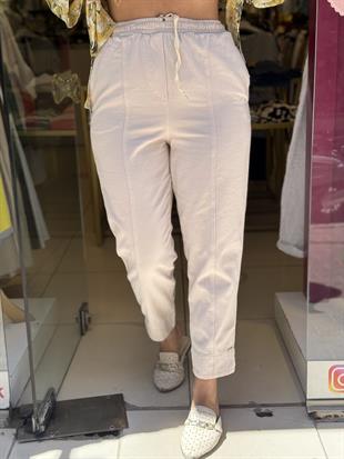 %100 Pamuk İnce Gabardin Pantolon Krem