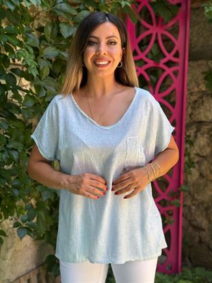 %100 Pamuk Keten İthal Bluz Bebe Mavisi