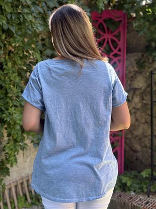%100 Pamuk Keten İthal Bluz Mavi