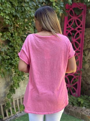 %100 Pamuk Keten İthal Bluz Pembe