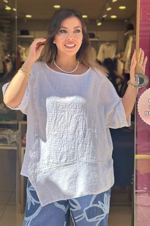%100 Pamuk Sim Detaylı Asimetrik Kesim Bluz