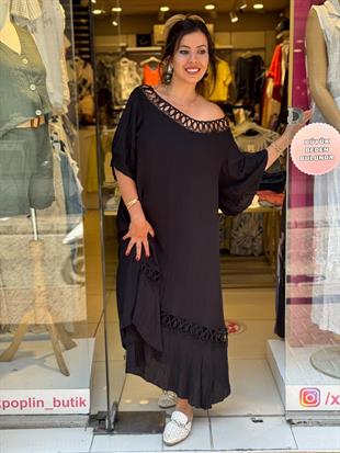 %100 Pamuk Yaka Detaylı Elbise Siyah