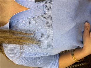 Ajur Detaylı Merserize Bluz Açık Mavi
