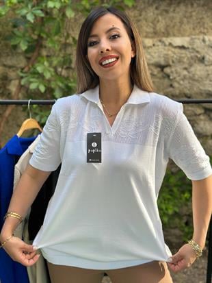 Ajur Detaylı Merserize Bluz Beyaz