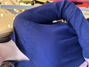 Ajur Detaylı Merserize Triko Uzun Kollu Polo Yaka Bluz Lacivert